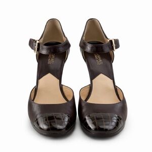 Michael Kors Dark Brown Croc-Embossed Ankle Strap Heels – Size 8 - NEW